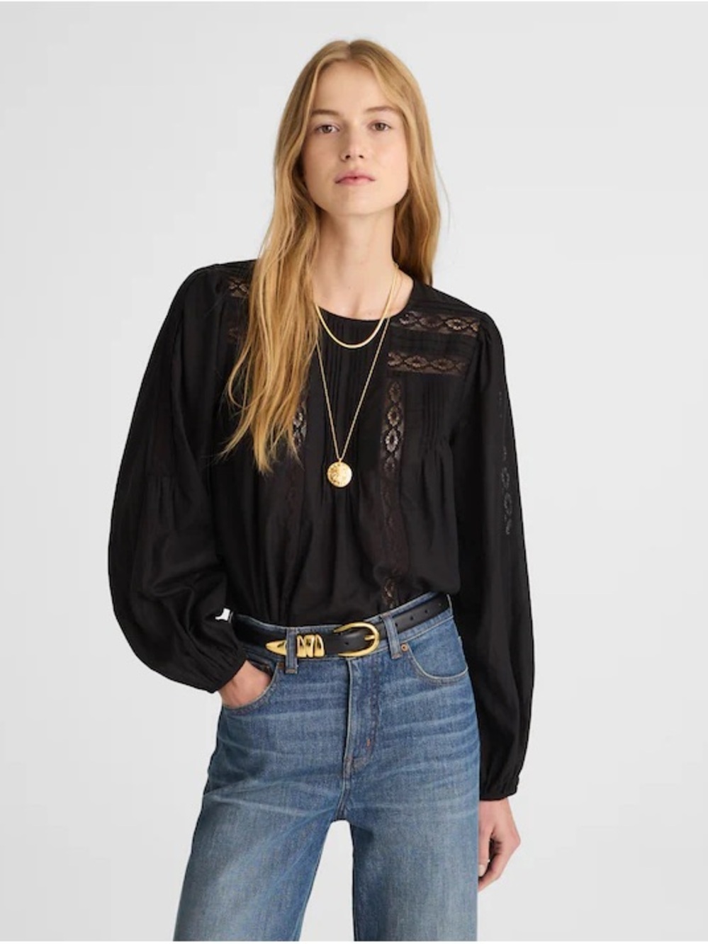 Madewell Black Lace-Inset Women's Top, size Medium
